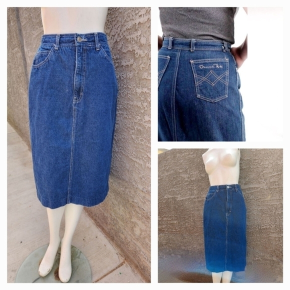 Oscar de la Renta Dresses & Skirts - Vintage Oscar De La Renta Denim Skirt/ High‎ Waist Dark Wash Jean Skirt